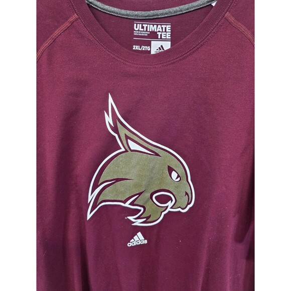TEXAS STATE UNIVERSITY BOBCATS T Shirt By ADIDAS Mens 2XL Maroon W/ Gold Logo - Picture 3 of 6